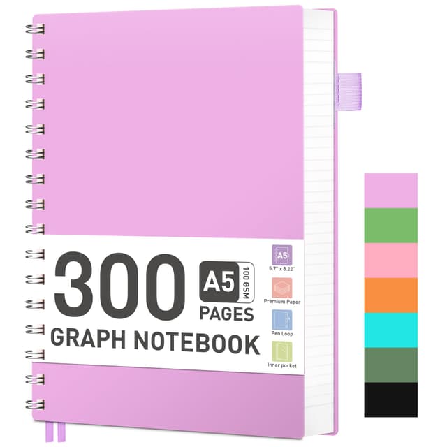 RETTCY Notizblock A5 Kariert, Spiralblock Notizbuch 100gsm mit 300 Seiten/150 Blatt - Lila A5 📘🖊️