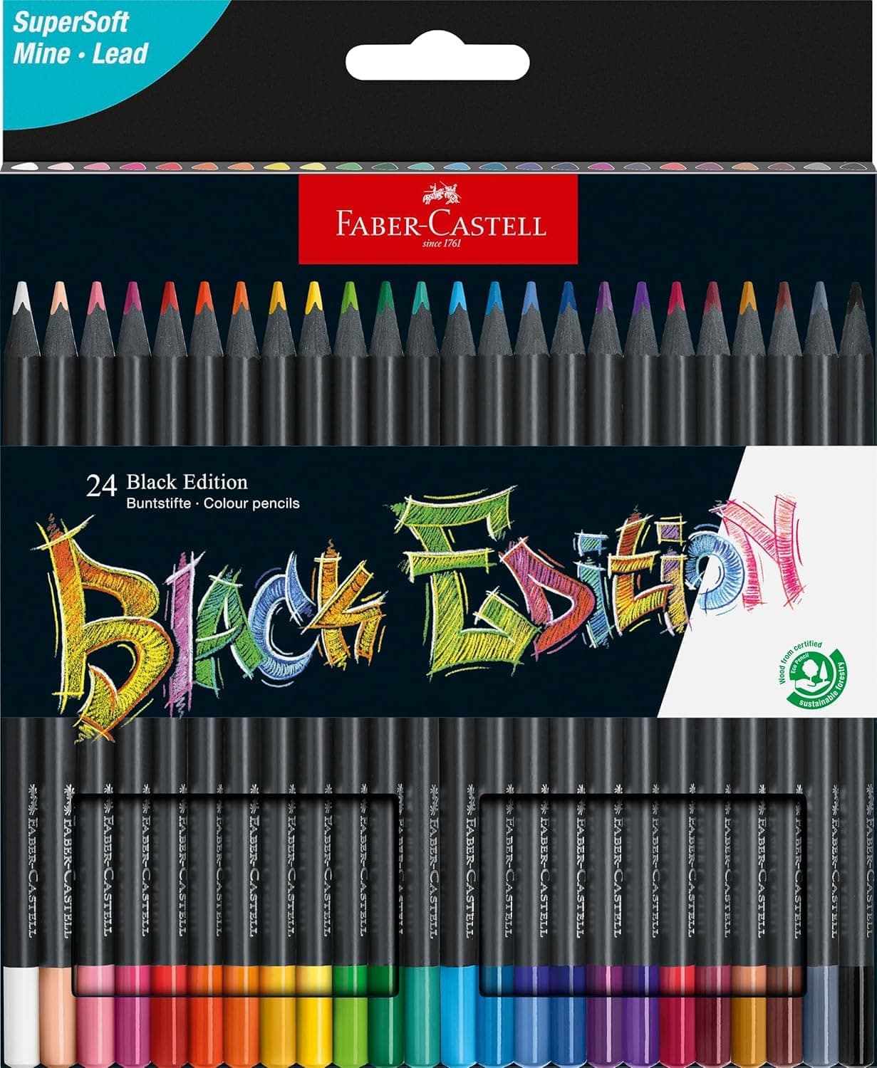 Faber-Castell 116424 - Buntstifte Blackwood, Black Edition, 24er Etui Kartonetui 24 stück (1er Pack)