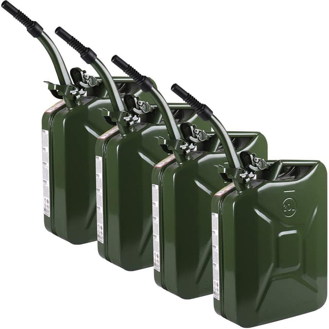 🚗🔥 WALTER Benzinkanister-Set 20L mit flexiblem Einfüllstutzen/Trichter aus Metall, 4 Stück, Kraftstoff-Kanister, grün, Sicherheitsverschluss - Sonderangebot!