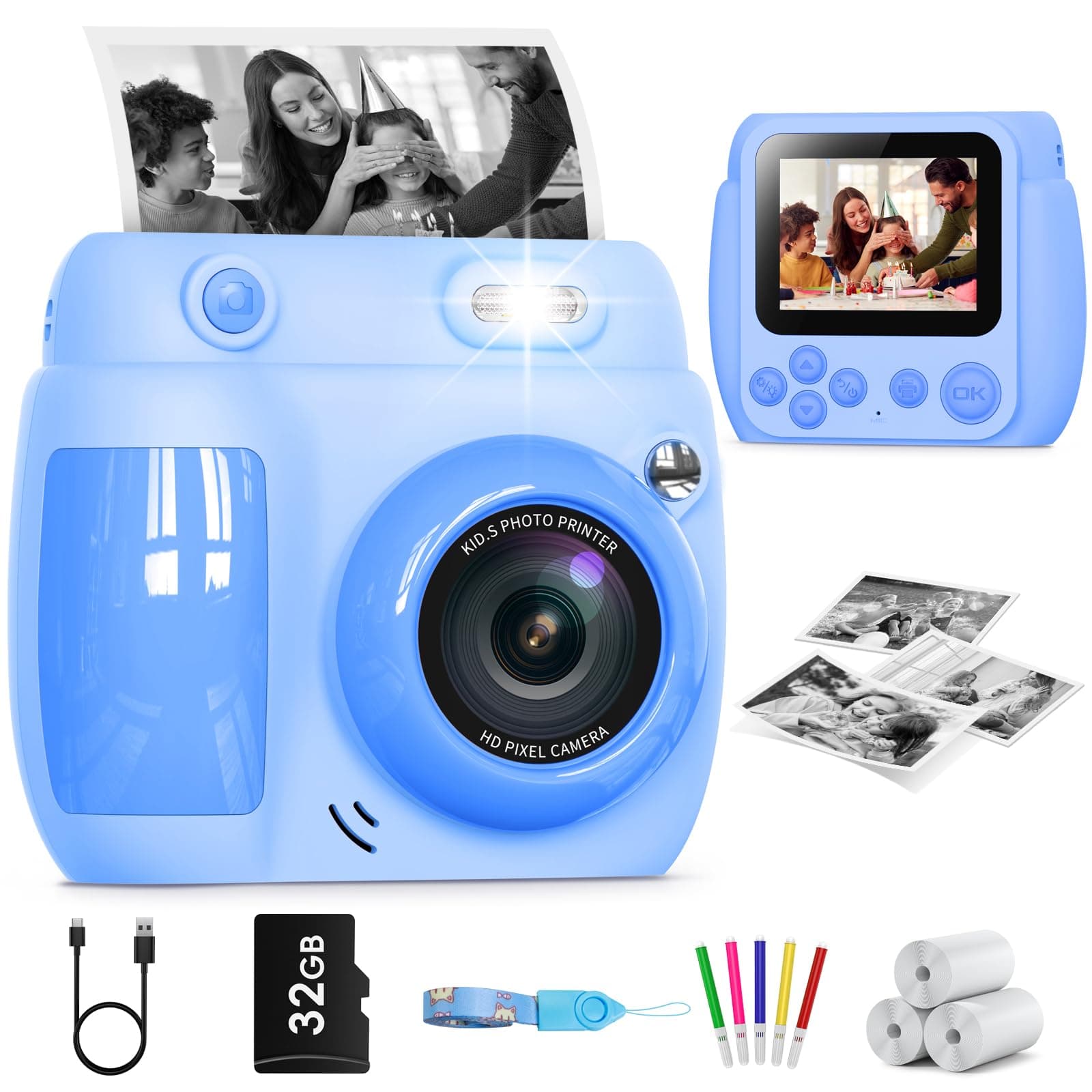 📸 Gofunly Sofortbildkamera Kinder, 2,4 Zoll Bildschirm Kinderkamera Sofortbildkamera mit 32GB Karte & Druckpapier, 1080P HD Kamera Kinder Sofortdruck (Blau) Angebot!