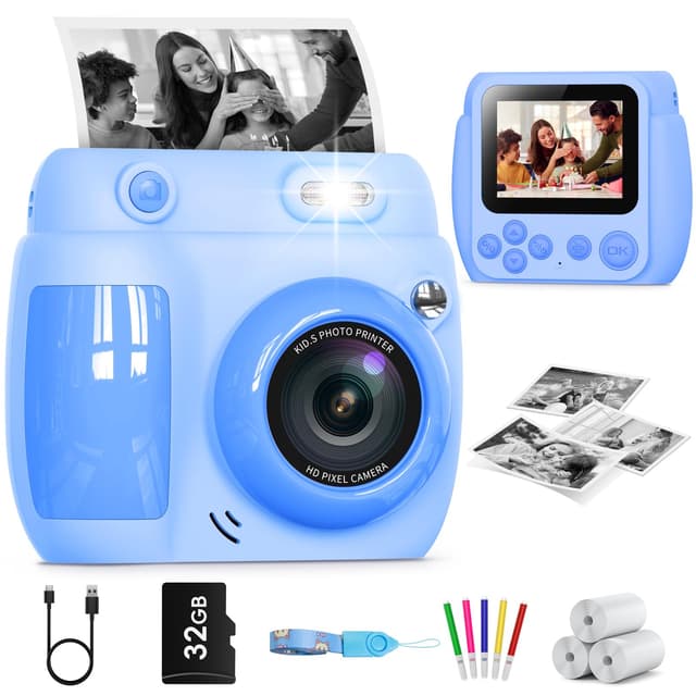 📸 Gofunly Sofortbildkamera Kinder, 2,4 Zoll Bildschirm Kinderkamera Sofortbildkamera mit 32GB Karte & Druckpapier, 1080P HD Kamera Kinder Sofortdruck (Blau) Angebot!