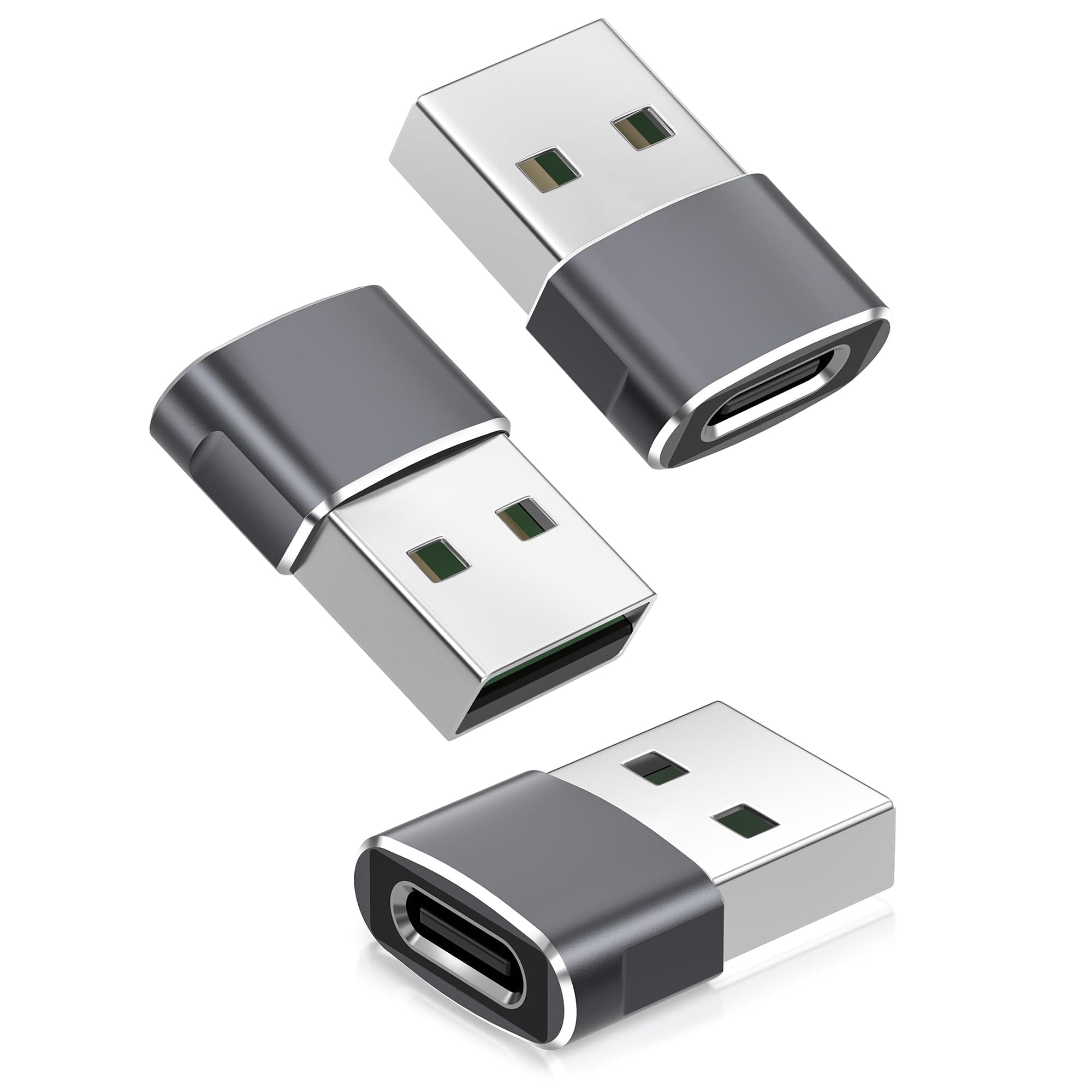 🔌 Basesailor USB auf USBC Adapter für iPhone, iPad, Apple Watch, Samsung Galaxy - 3er Pack Grau
