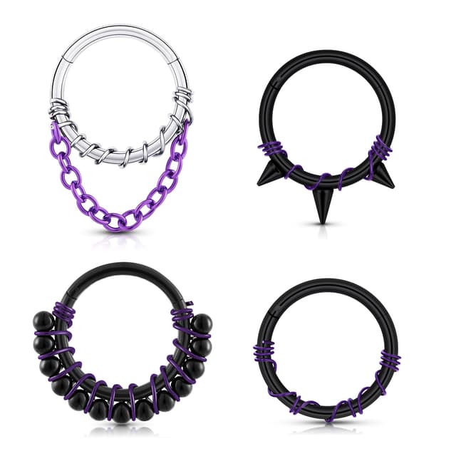 🔥 Longbeauty 4 Stück 16G Edelstahl Nasenringe Nasenpiercing Hoops Helix Ringe Daith Septumring Ohrringe Klicker Daith Rook Conch Tragus 8mm 10mm 8MM Stil F