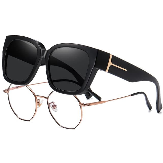 🕶️ KANASTAL Übergröße Überzieh Sonnenbrille Herren und Damen Schwarz Quadratisch Polarisiert UV400 Sonnenschutz Übersonnenbrille Fit Over Sunglasses