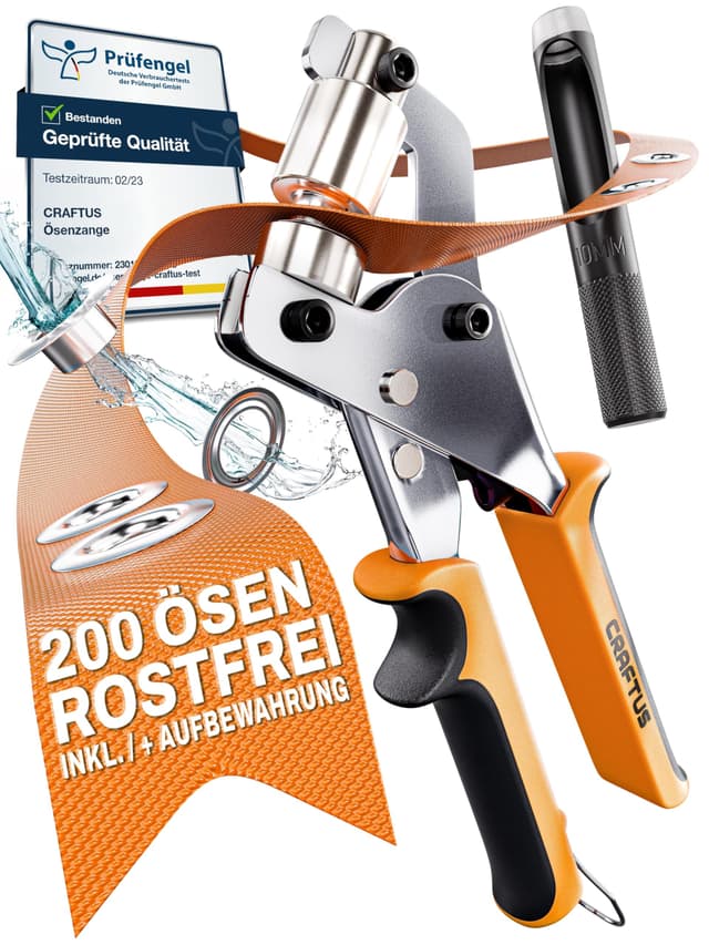 CRAFTUS® Profi Ösenzange Set mit 200 rostfreien Ösen (Ø 10mm) 🔧🔩