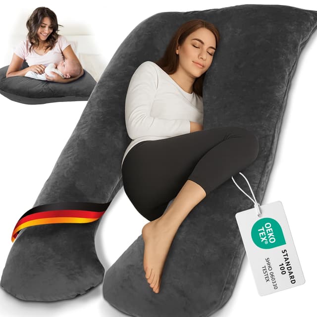 ELONEO Schwangerschaftskissen XXL mit U-Form, Stillkissen in Grau Anthrazit 😍