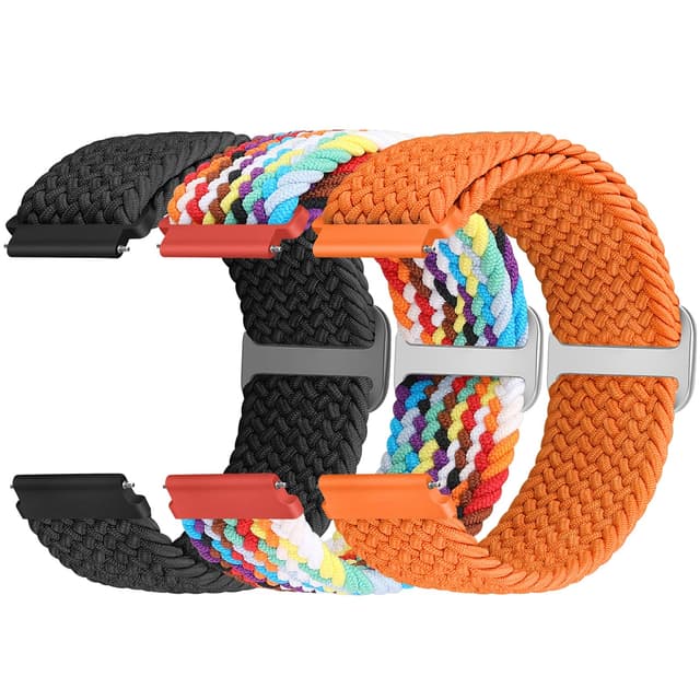 Yunshare Geflochtenes Elastisches Armband Schnellverschluss 22mm Nylon Uhrenarmband für Samsung/Garmin/Fossil/Amazfit/Huawei Watch - 3 Stück Schwarz+Orange+Pride Edition