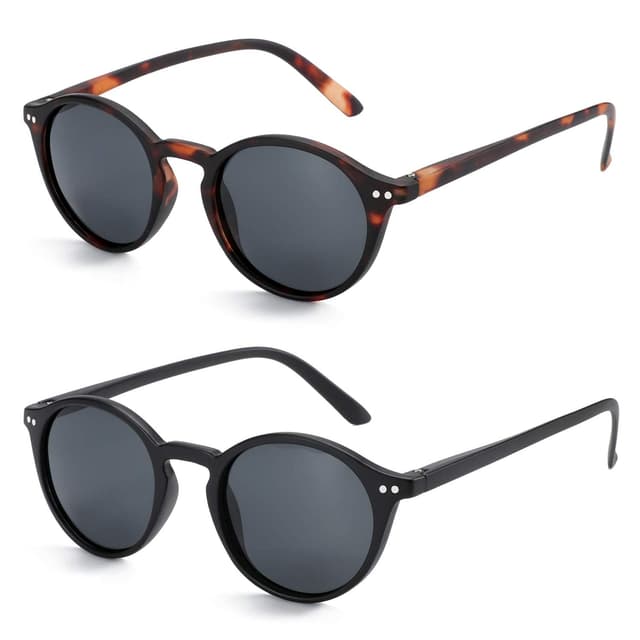 🕶️ ZENOTTIC 2 Paare Polarisierte Sonnenbrille Damen Herren Retro Vintage Runde Quadratische Unisex UV400 Schutz C1 2er-pack（rund Schwarz & Rund Schildkröte）