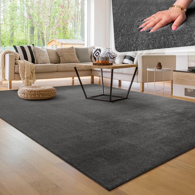🌟 Paco Home Moderner Kuscheliger Wohnzimmer Teppich Kurzflor Anthrazit 160x220 cm 🌟