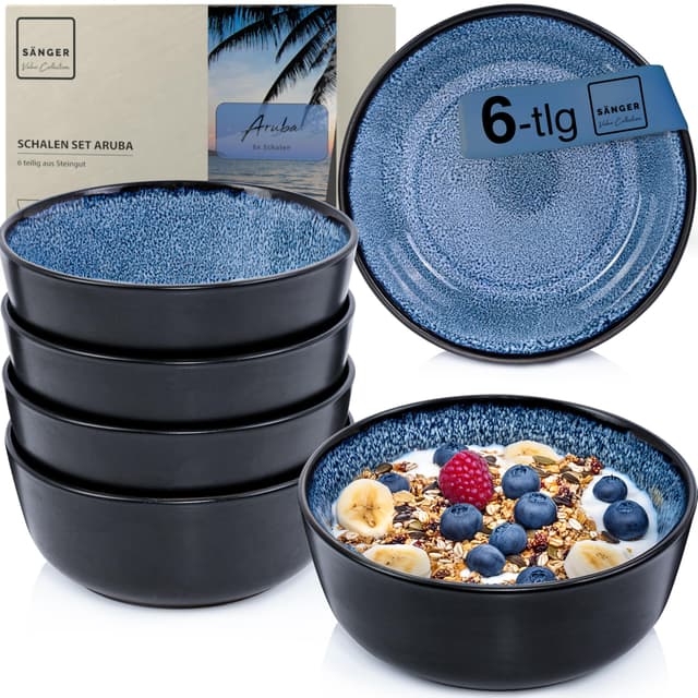 Sänger Aruba | Steingut Müslischalen Bowl Schüssel 6 teilig, Schüssel Set 6 Personen