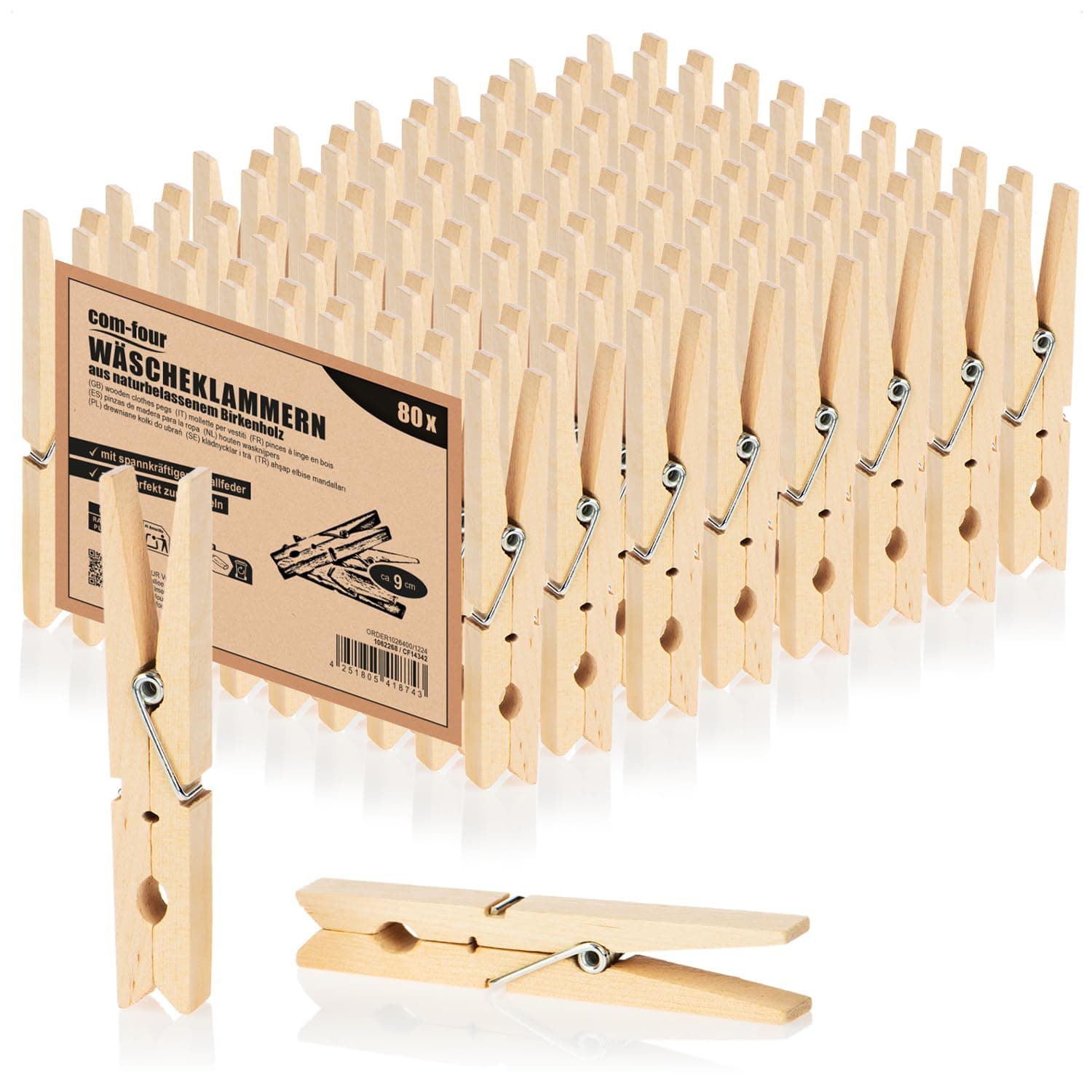 🌿🌞 Angebot: com-four® 80x XL Wäscheklammern aus Holz 🌞🌿