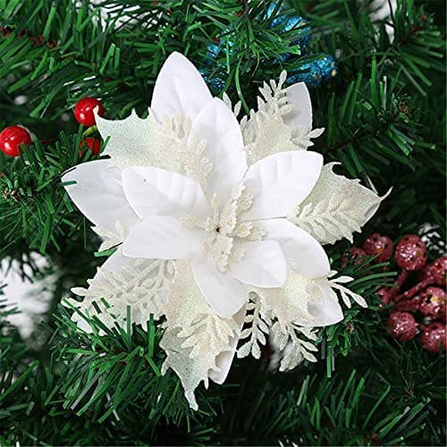🎄 SWECOMZE 12 Stück Glitter Weihnachtsbaumschmuck Weihnachten Blumen Ornament Weihnachten Dekor 🎁