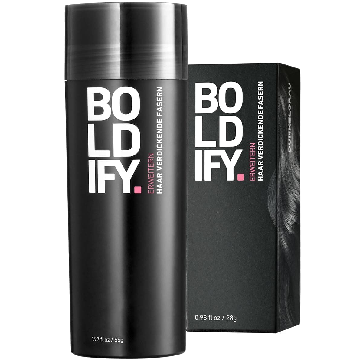 BOLDIFY Streuhaar für Dünner Werdendes Haar (Dunkelgrau) 🌟 Haarpuder für Feines Haar 🌿 Unsichtbar & Natürlich 🌟 Klumpenfrei 🌟 Haarverdichtung in 15 Sek 🌟 Frauen/Männer 🌟 56g