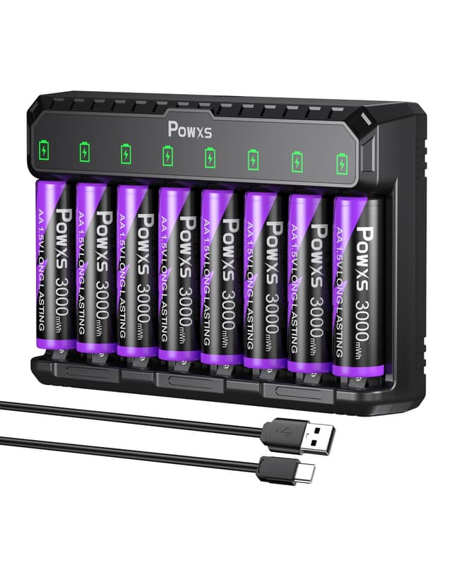 🔋⚡ POWXS Wiederaufladbare AA 8-Pack 1.5V Lithium Batterie mit Ladegerät
