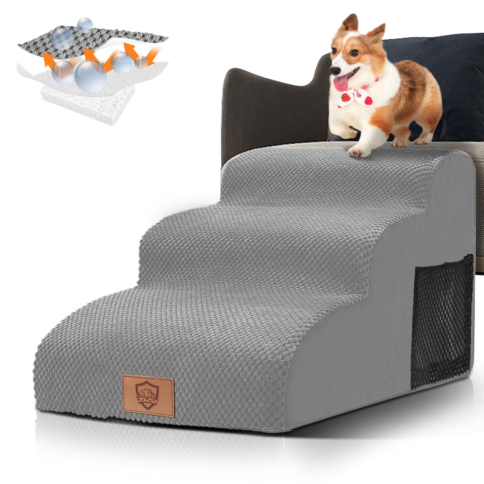 HEVOL Hundetreppe, Haustiertreppe, wasserdichte Hunderampe - 3 Stufen Hundetreppe Grau 🐾🐶