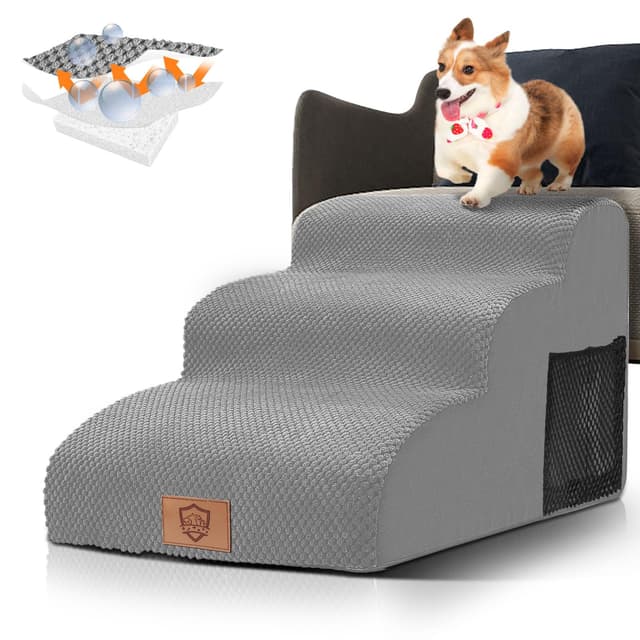HEVOL Hundetreppe, Haustiertreppe, wasserdichte Hunderampe - 3 Stufen Hundetreppe Grau 🐾🐶