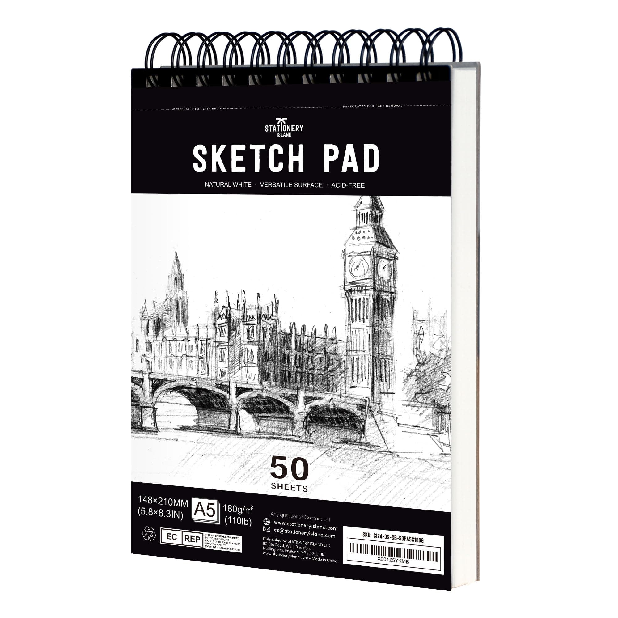 STATIONERY ISLAND Skizzenbuch A5 Zeichenblock 180 g/m² ✏️🎨