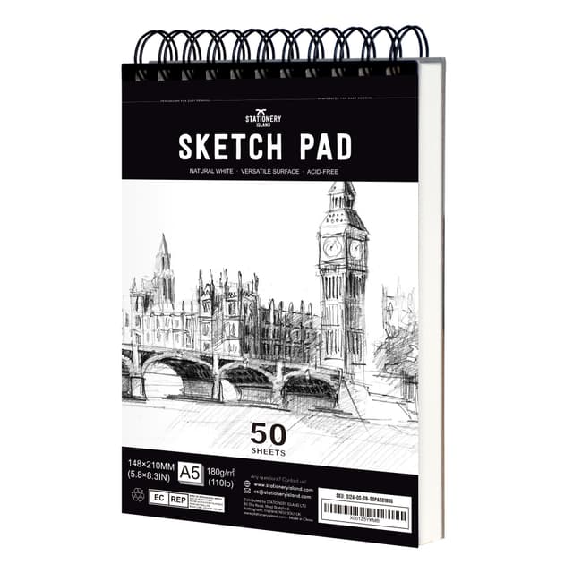 STATIONERY ISLAND Skizzenbuch A5 Zeichenblock 180 g/m² ✏️🎨
