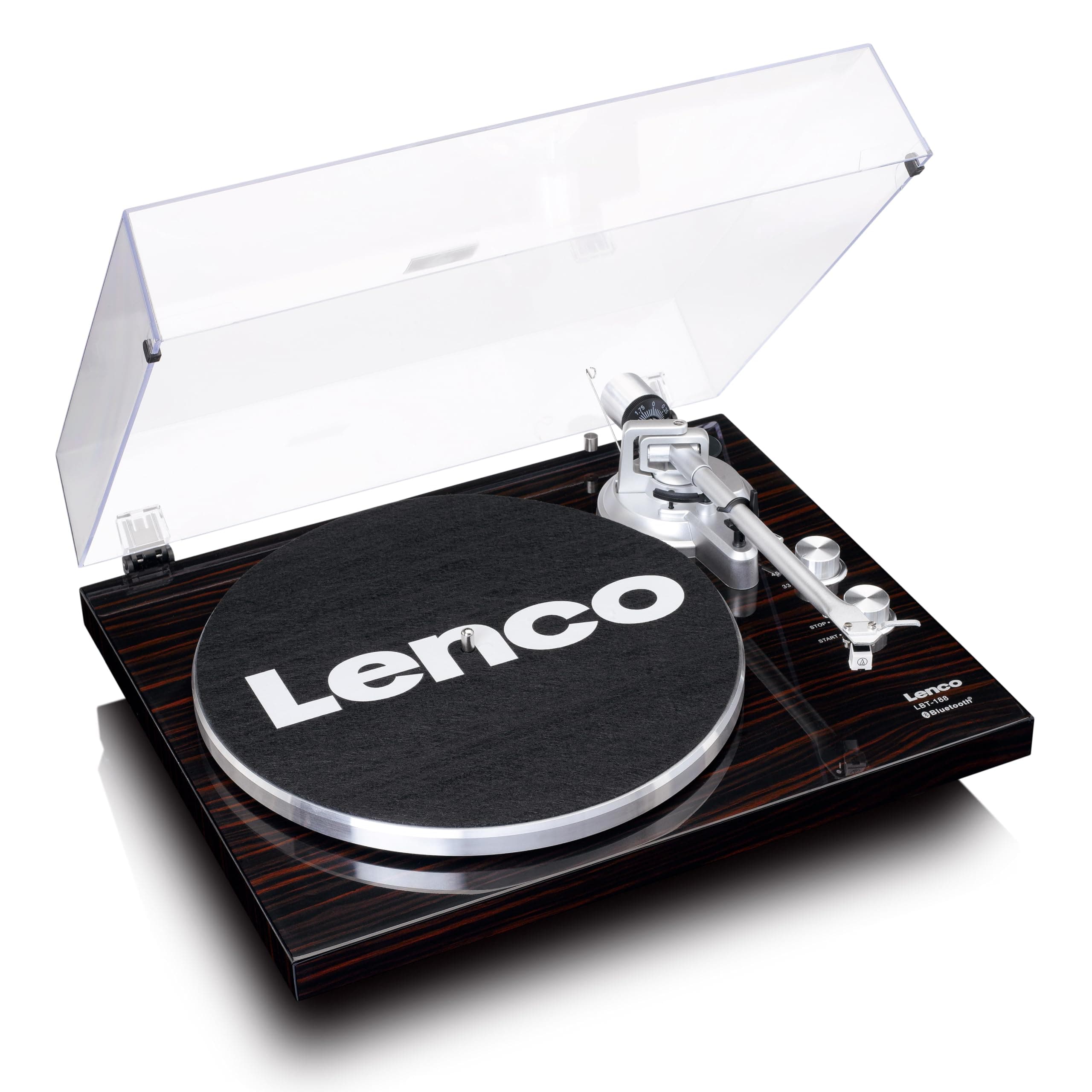 Lenco LBT-188 Plattenspieler - Bluetooth Plattenspieler - Riemenantrieb - 2 Geschwindigkeiten 33 u. 45 U/min - 🎶 Vinyl zu MP3 digitalisieren - Dunkelbraun, LBT-188 WA, Wallnuss