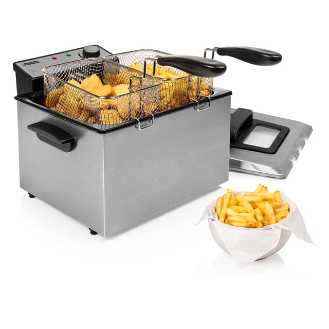 👑🍟 Princess Fritteuse – 3270 Watt, 5 Liter, Thermostat, 3 Frittierkörbe, Kaltzone, 6-7 Personen, 185000, Grau 🍴