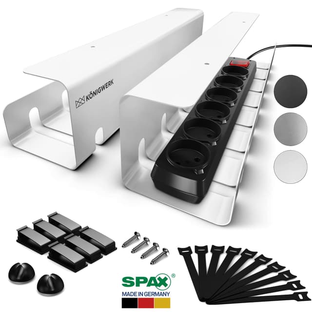 Königwerk Kabelkanal Schreibtisch fürs Kabel Management 🖥️ - Cable Organizer Desk, Weiß
