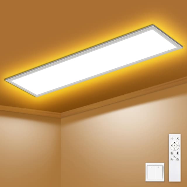 🌟 Angebot des Tages 🌟 SNADER LED Deckenleuchte Dimmbar - LED Panel 100x25cm, 36W 3600LM Deckenlampe mit Fernbedienung 3000K-6500K - Nachtlicht Warm - Deckenleuchte Flach