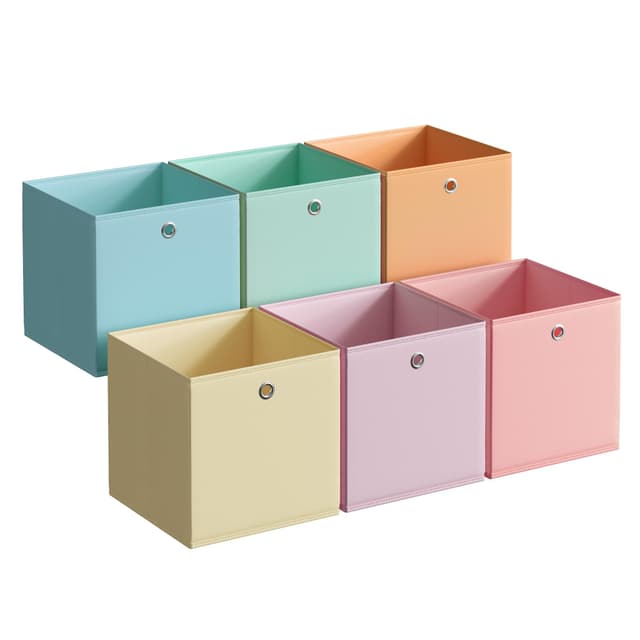 SONGMICS Aufbewahrungsbox, 6er Set, Ordnungsboxen, Faltbox, 30 x 30 x 30 cm, Stoffbox, für Würfelregal, Organizer bunt, Aufbewahrungskorb