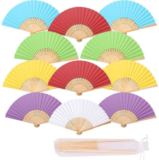 🎉 iZoeL 12 STK Handfächer bunt Fächer Hochzeit Papierfächer 🌟