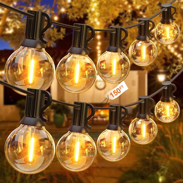 GLUROO Lichterkette Außen 45.7M,Outdoor Lichterkette 💡 Wasserdicht mit 75+2PCS G40 Kunststoff Birnen
