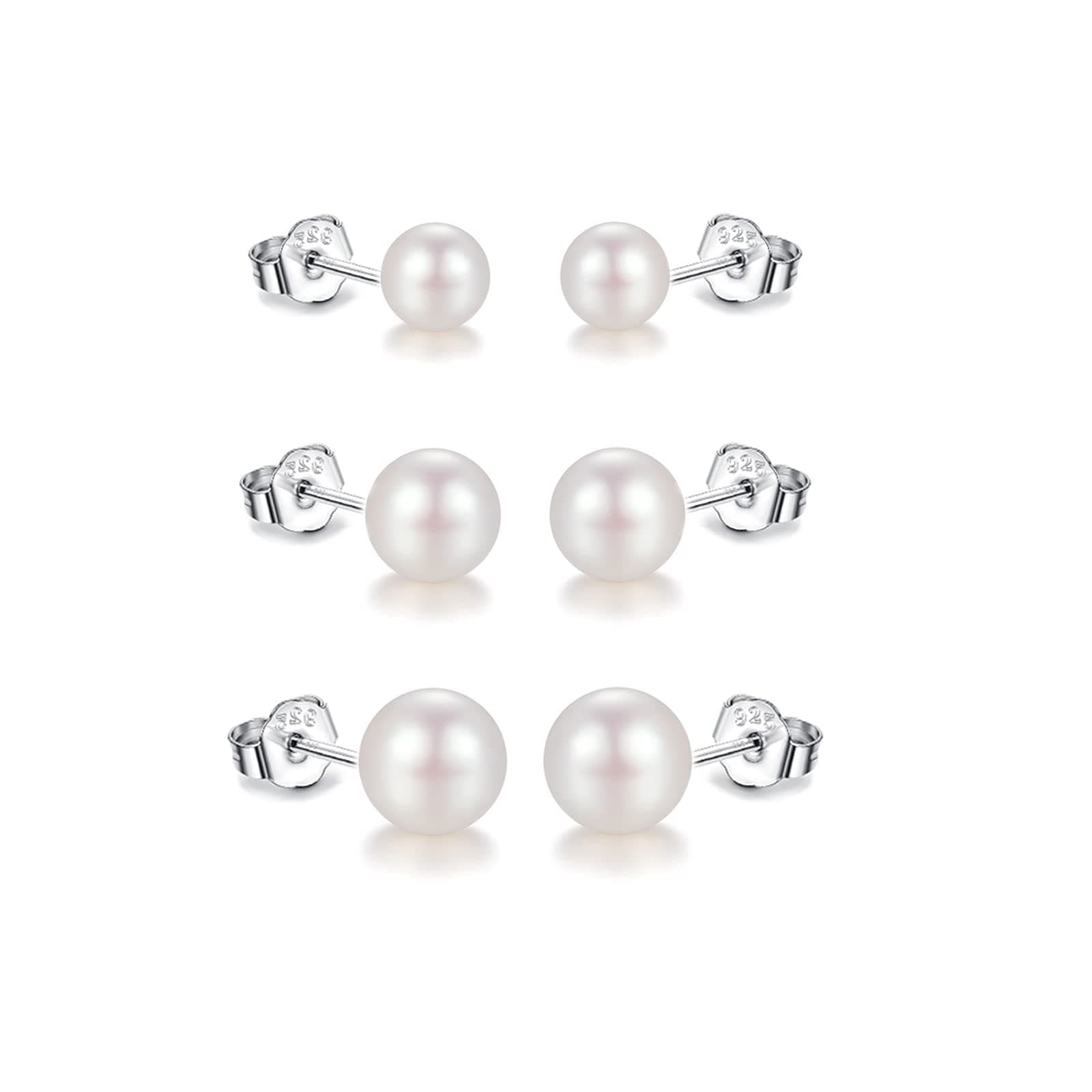 3er Perlenohrringe Silber 925 Set 🌟 Echte Süßwasserperlen 🌸 Ohrringe 3 Paar