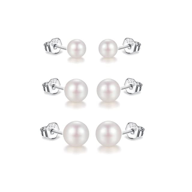 3er Perlenohrringe Silber 925 Set 🌟 Echte Süßwasserperlen 🌸 Ohrringe 3 Paar