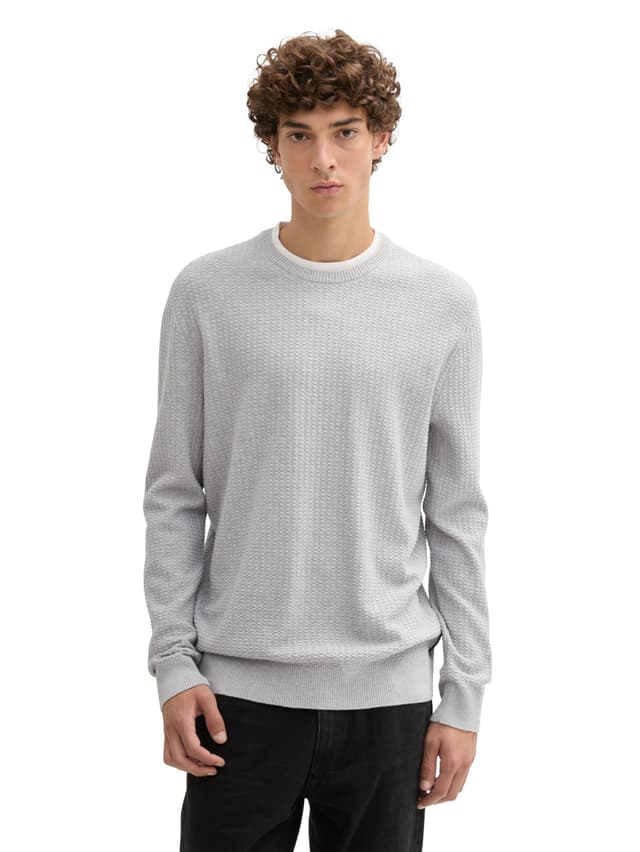 🔥 Super Angebot! TOM TAILOR Denim Herren 2-in-1 Strickpullover aus Baumwolle S 15398 - Light Stone Grey Melange