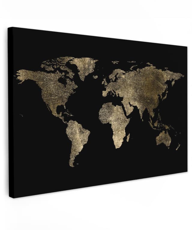 MuchoWow© Wandbilder Groß 120x80 cm XXL 🌍🖼️ Luxus Weltkarte Gold-Schwarz Bild - Wanddeko Schlafzimmer Wohnzimmer - Deko Wall Art