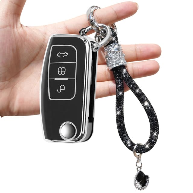 Yumzeco Schlüsselhülle für Ford Schlüssel - Luxuriöses Design mit Diamantanhänger ⭐