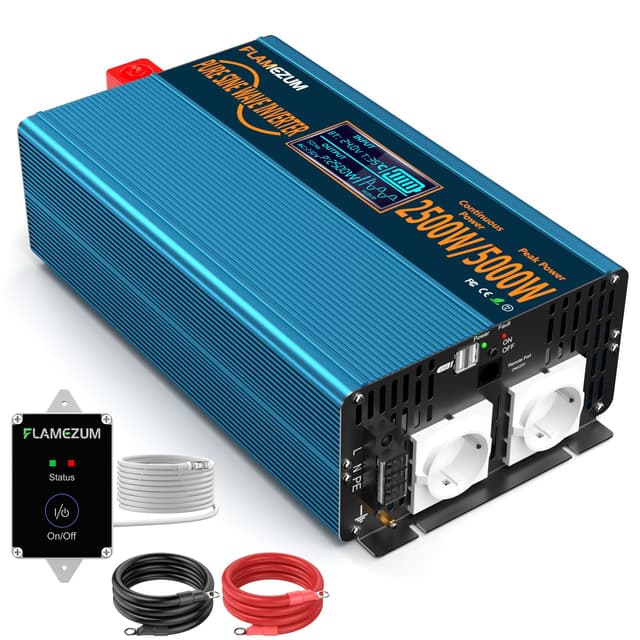 🔋🔌 2500W Reiner Sinus Wechselrichter DC 12V auf AC 230V mit USB-Anschlüssen und Fernbedienung