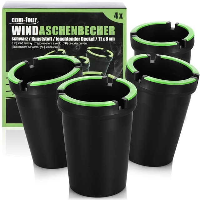 🔥🚬🌪️ COM-FOUR® 4x Aschenbecher für draußen - Windaschenbecher mit leuchtendem Deckel 🌪️🚬🔥