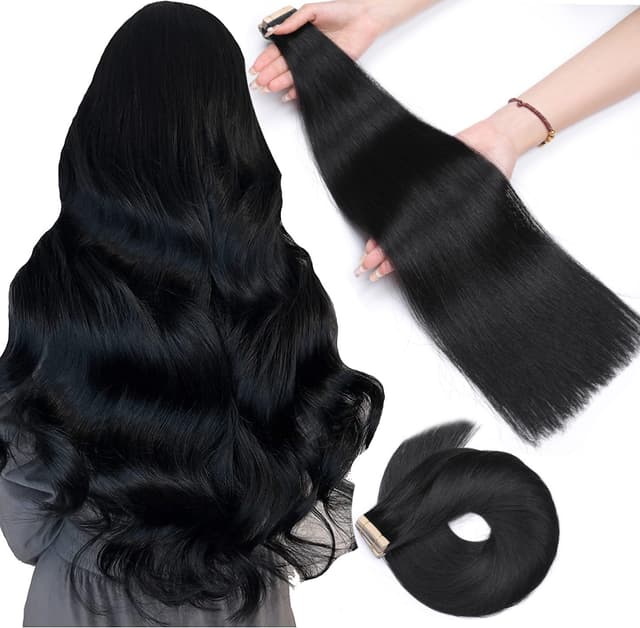 HotLulana Tape Extensions Echthaar Tief Schwarz 60cm-24zoll(40er Pack) 🌟🎀