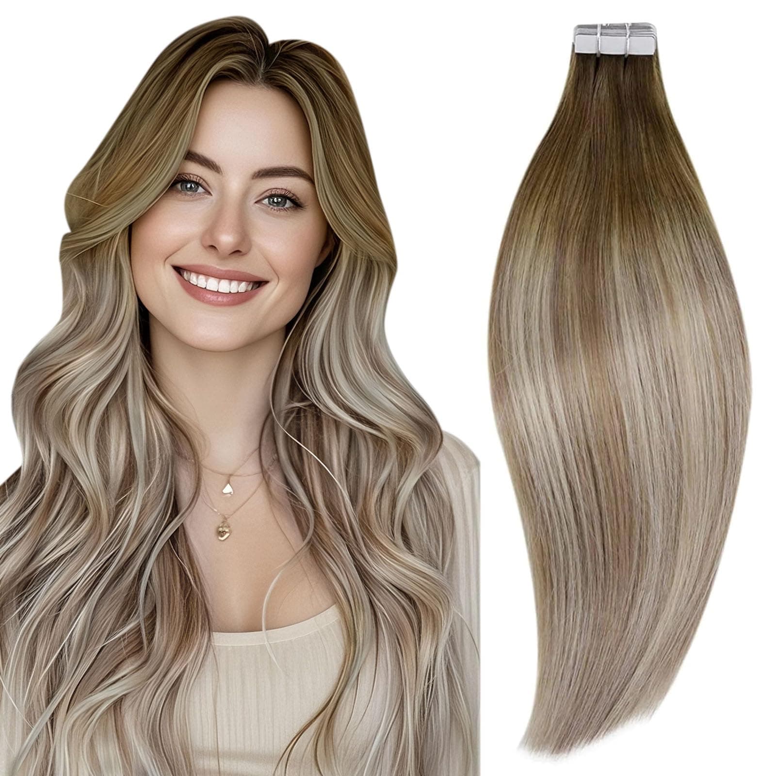 RUNATURE Tape Extensions Echthaar Balayage Braun Blond 35cm 20 Stück 👩‍🦰🌟 #3/8/22 35.56 cm
