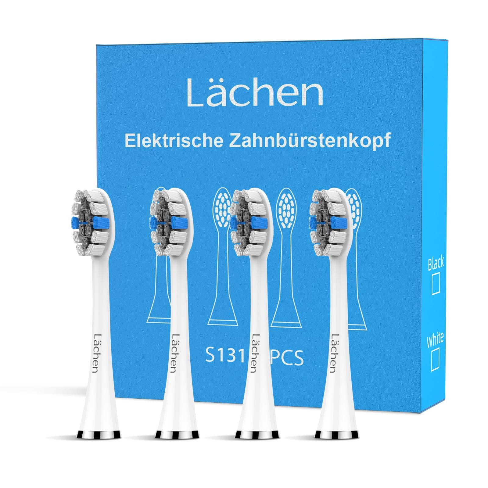 🦷 Lächen Ersatzbürstenkopf, Passend für alle elektrischen Zahnbürsten von Lächen, 4 Stück (S131 weiß) B-weiß 🪥