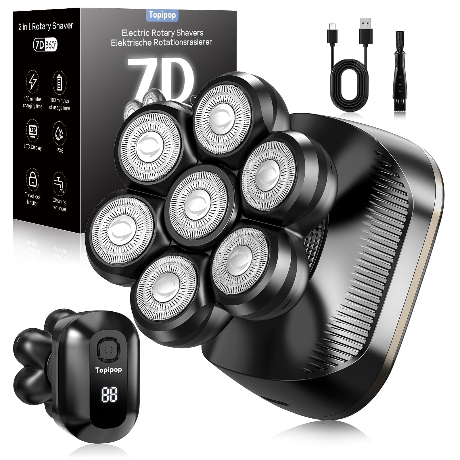 🌟 Topipop Glatzen Rasierer Herren | 7D Detachable Glatzenrasierer 🧔