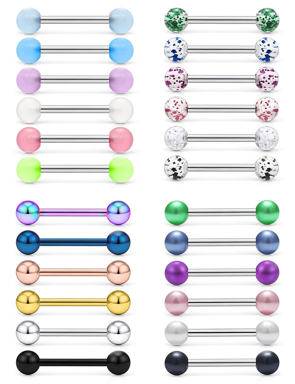🔥 Angebot! Vcmart 24stk Zungenpiercing Set 14G Chirurgenstahl Piercing Zunge Tongue 12/14/16/18mm