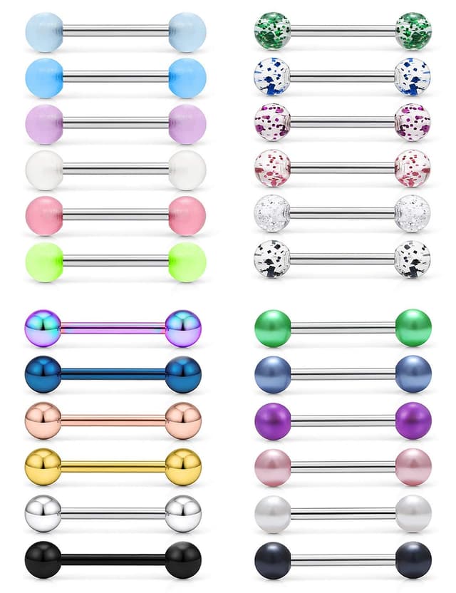 🔥 Angebot! Vcmart 24stk Zungenpiercing Set 14G Chirurgenstahl Piercing Zunge Tongue 12/14/16/18mm