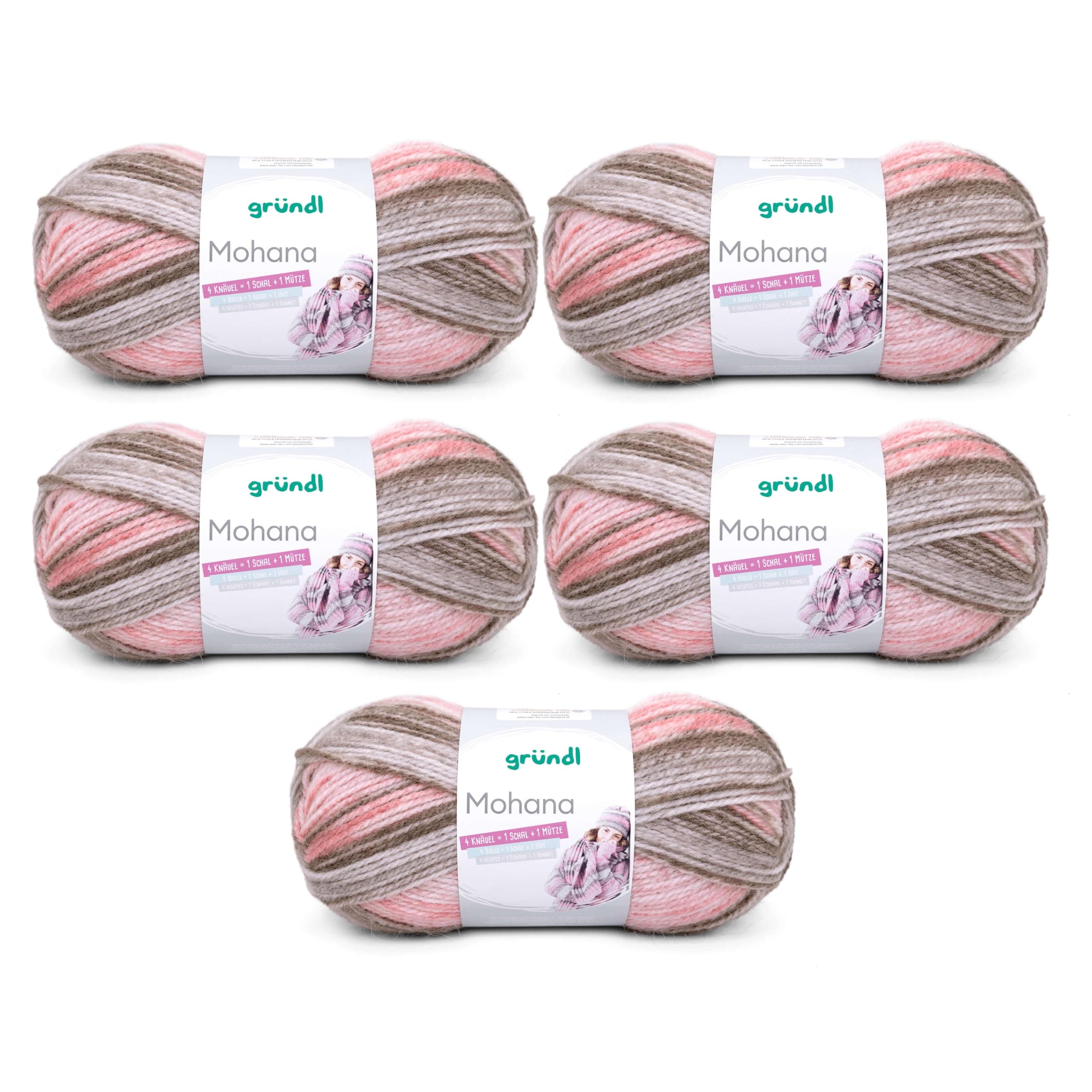 Gründl Wolle Mohanna Strick- und Häkelgarn aus 90% Polyacryl, 10% Mohair, 5 x 100 g