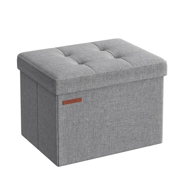 SONGMICS Sitzhocker mit Stauraum, kleine klappbare Sitzbank, 🛋️ 31 x 41 cm Fußbank, Aufbewahrungsbox, bis 130 kg belastbar, für Wohnzimmer Schlafzimmer Schlafsaal, hellgrau LSF102G02 Leinen Hellgrau