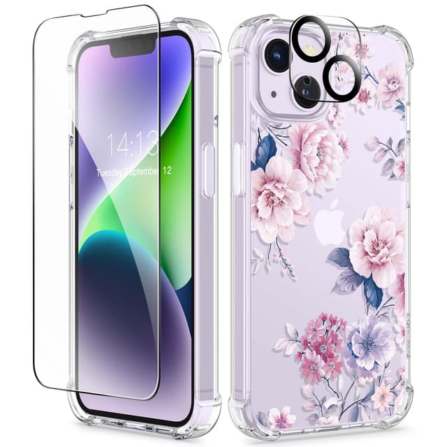GVIEWIN iPhone 14 Hülle 6,1 Zoll 2022 - Blume Klar TPU Dünne Stoßfest Handyhülle