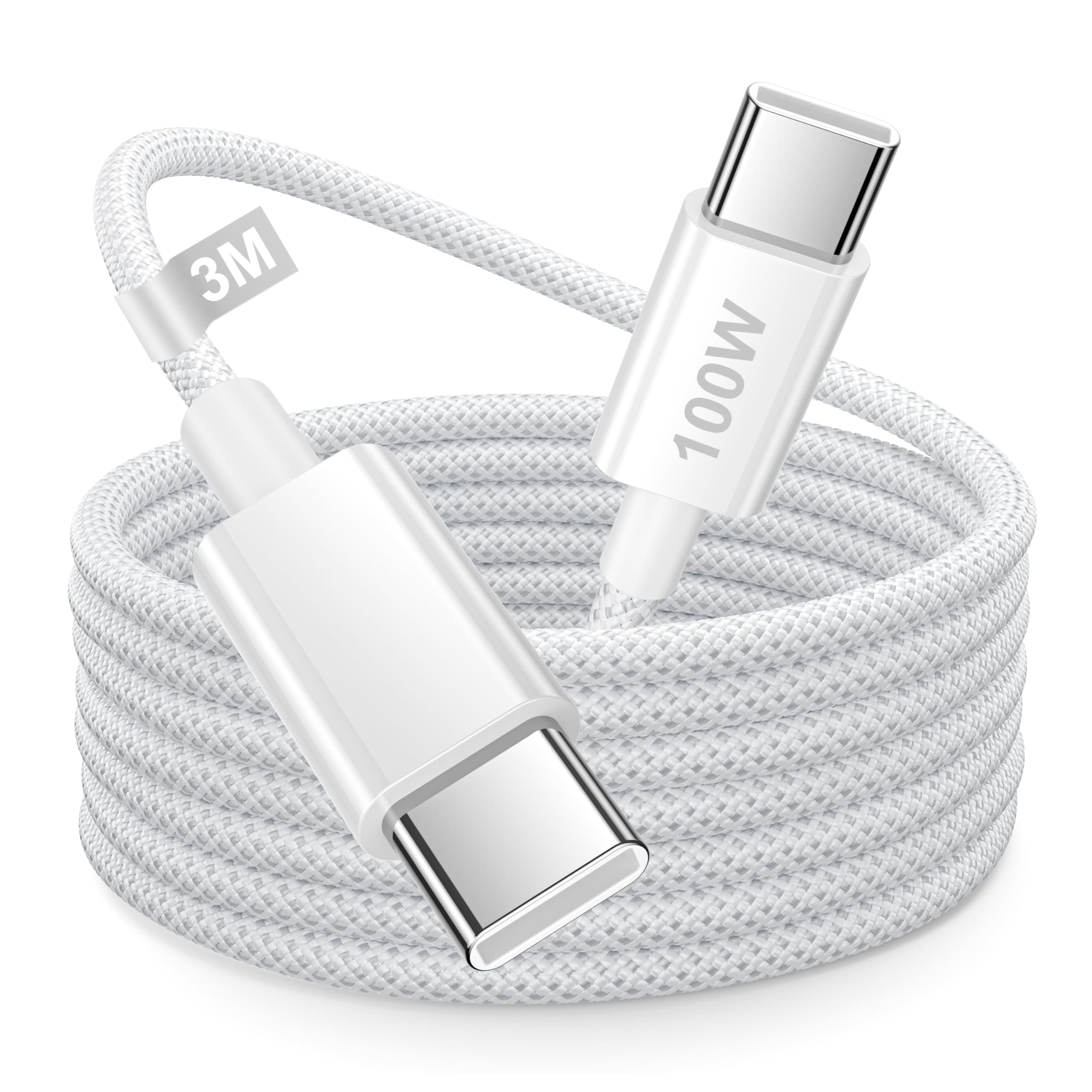 🔋 USB C Kabel 100W Weiß, PD3.0 Schnellladekabel USB C auf USB C Kabel 3M 📱