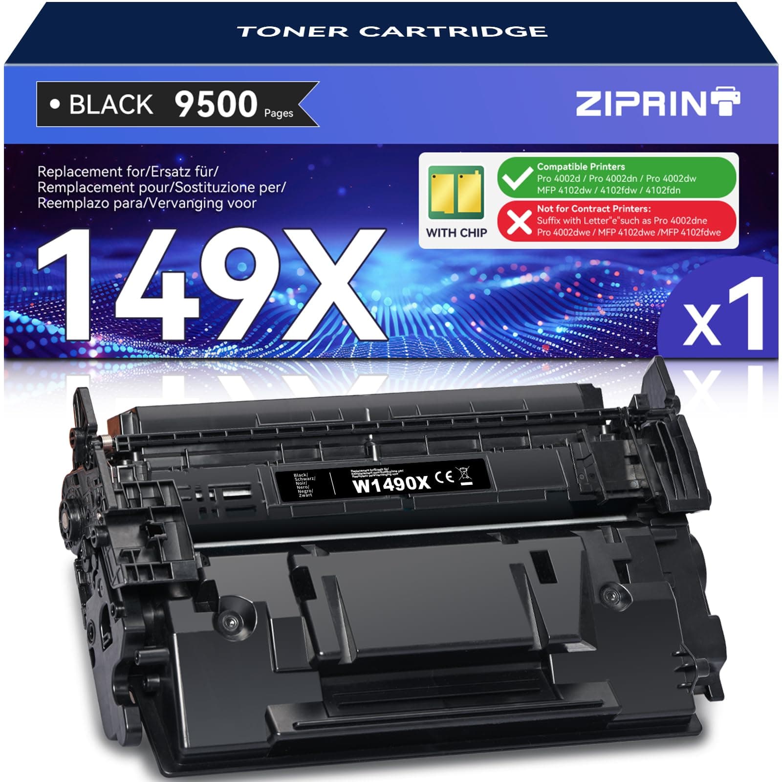 🖨️ ZIPRINT 149X (Mit Chip) Toner Kompatible für HP Laserjet Pro 4002dn 4002dw 4002d 4002 Toner Laserjet Pro MFP 4102fdw 4102dw 4102fdn 4102 Toner 149X 149A W1490X W1490A -1 Schwarz 149X Schwarz