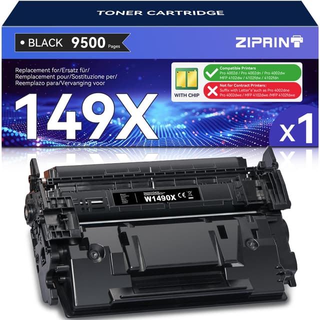 🖨️ ZIPRINT 149X (Mit Chip) Toner Kompatible für HP Laserjet Pro 4002dn 4002dw 4002d 4002 Toner Laserjet Pro MFP 4102fdw 4102dw 4102fdn 4102 Toner 149X 149A W1490X W1490A -1 Schwarz 149X Schwarz