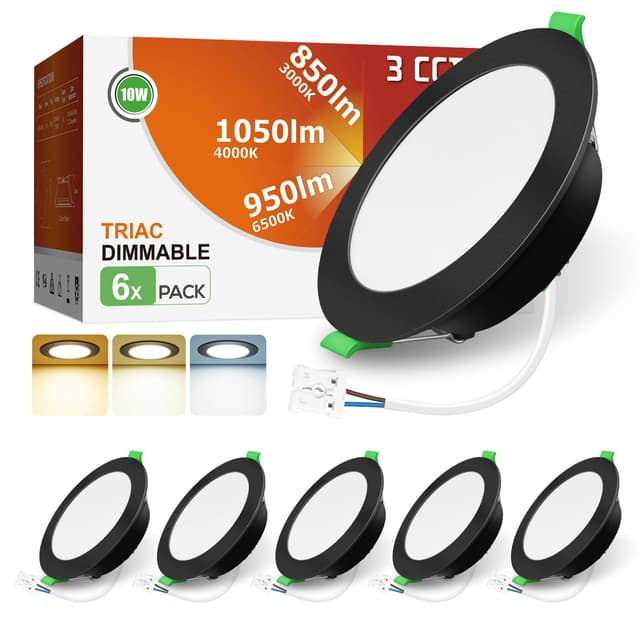 ALUSSO LED Einbaustrahler 230V Dimmbar 10W 1050LM Spots Flach 3CCT 3000K Warmweiß 4000K Neutralweiß 6500K Kaltweiß IP44 Einbauleuchten 6er Set