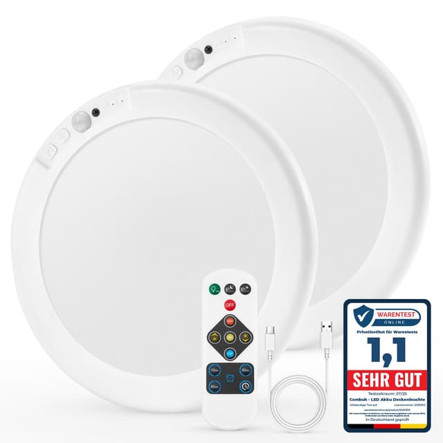 🌟 LED Akku Deckenleuchte Badezimmer mit Bewegungsmelder - 2er Set